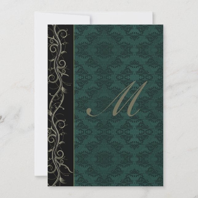 Invitation Mariage élégant en vert damassé (Devant)