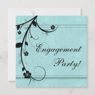 Invitation Mariage élégant Engagement Fête Floral Noir Bleu