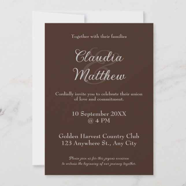 Invitation Mariage Élégant Espresso & Photo à l'Écriture Arge (Devant)