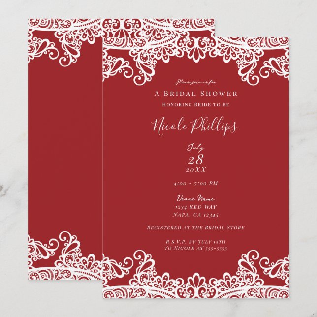 Invitation Mariage élégant et chic rouge et blanc (Devant / Derrière)