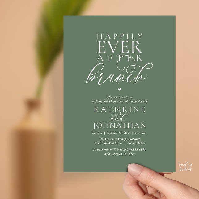 Invitation Mariage Élégant et Déjeuner de Félicité Éternelle (Happily Ever After Brunch Modern Classy Wedding Elopement Invitation Card in Sage Green)