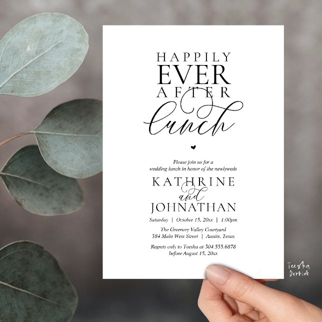Invitation Mariage Élégant et Déjeuner de Fuite Classieux (Happily Ever After Lunch Classy Wedding Elopement Invitation card in black and white)