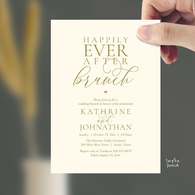 Invitation Mariage Élégant et Déjeuner de Mariage Féerique (Happily Ever After Brunch Modern Classy Wedding Elopement Invitation Card in Yellow Gold)