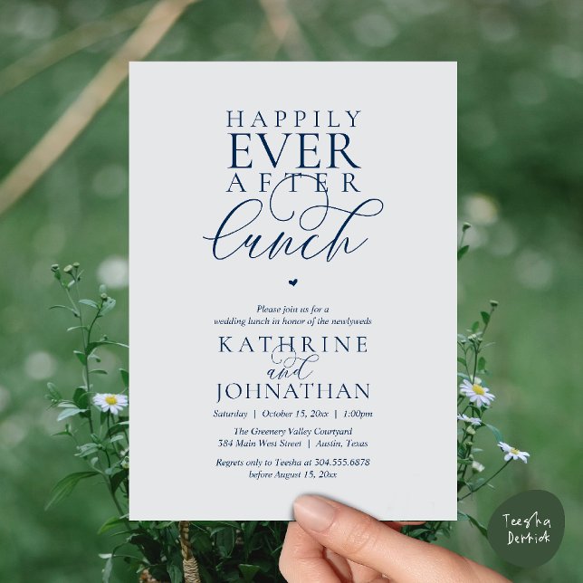 Invitation Mariage Élégant et Déjeuner de Rêve (Happily Ever After Lunch Classy Wedding Elopement Invitation card in navy blue chill grey)