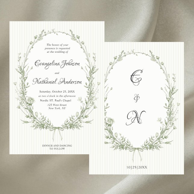 Invitation Mariage élégant et formel à rayures avec cadre bot (Créateur téléchargé)