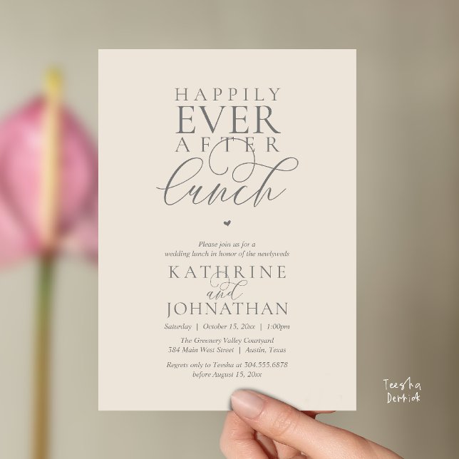 Invitation Mariage Élégant et Intime après le Déjeuner (Happily Ever After Lunch Classy Wedding Elopement Invitation card in cream grey)