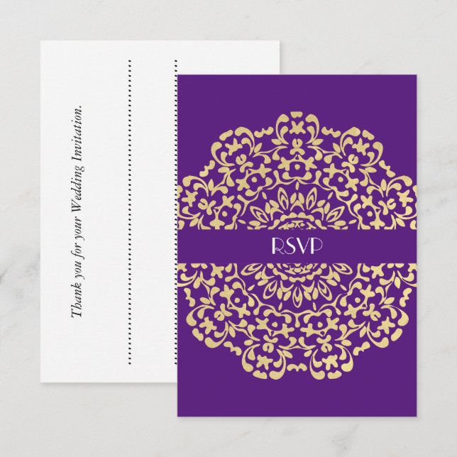 Invitation Mariage élégant et luxueux Deep Purple Gold (Devant / Derrière)