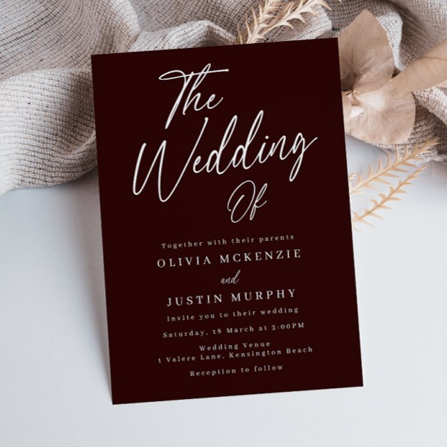Invitation Mariage élégant et moderne de Maroon bordeaux (Créateur téléchargé)