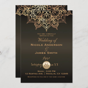 Invitation Mariage élégant et moderne Gold Mandala Bronze Bro