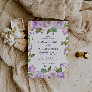 Invitation Mariage élégant et moderne Lavande violet Floral