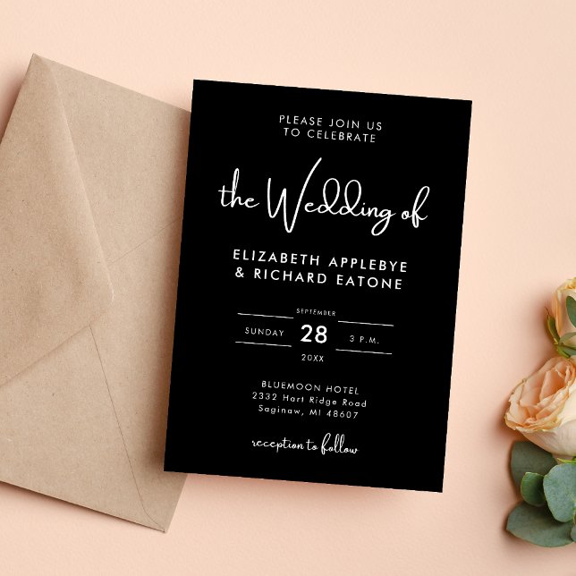 Invitation Mariage Élégant et Moderne Noir et Blanc (Elegant modern black and white wedding invitation sets a timeless tone for your big day)