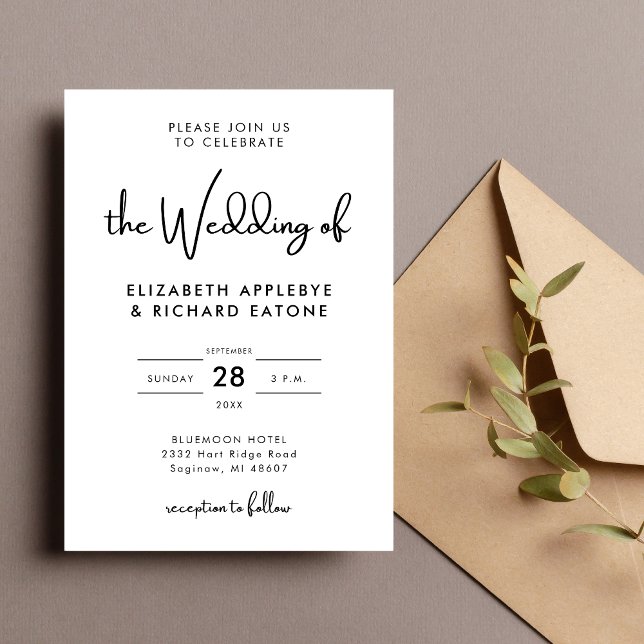 Invitation Mariage Élégant et Moderne Noir et Blanc (Elegant modern black and white wedding invitation creates a timeless feel for your celebration)