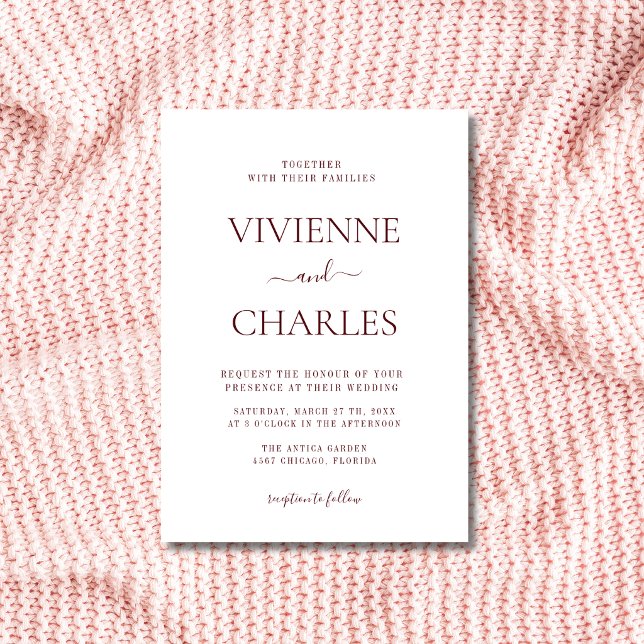 Invitation Mariage élégant et propre Deep Bourgogne & Blanc B (Créateur téléchargé)