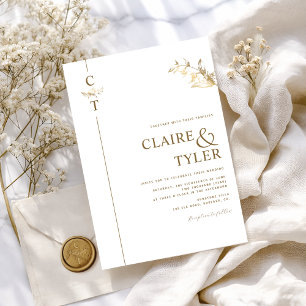 Invitation Mariage Élégant et Raffiné Monogramme Blanc et Or