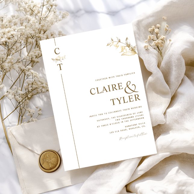 Invitation Mariage Élégant et Raffiné Monogramme Blanc et Or (Créateur téléchargé)