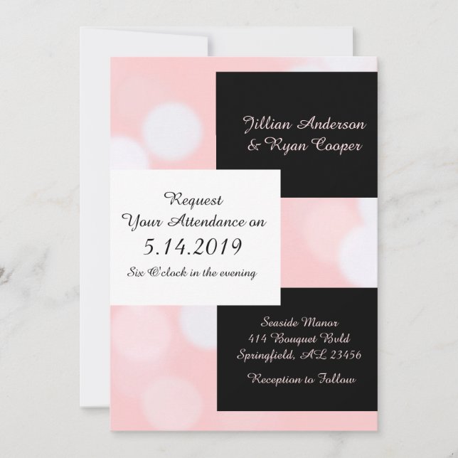 Invitation Mariage élégant et rose corail doux et noir (Devant)