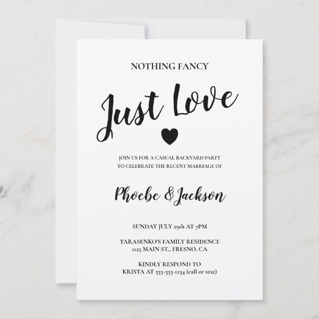 Invitation Mariage Élégant et Rustique Fête Décontractée (Devant)