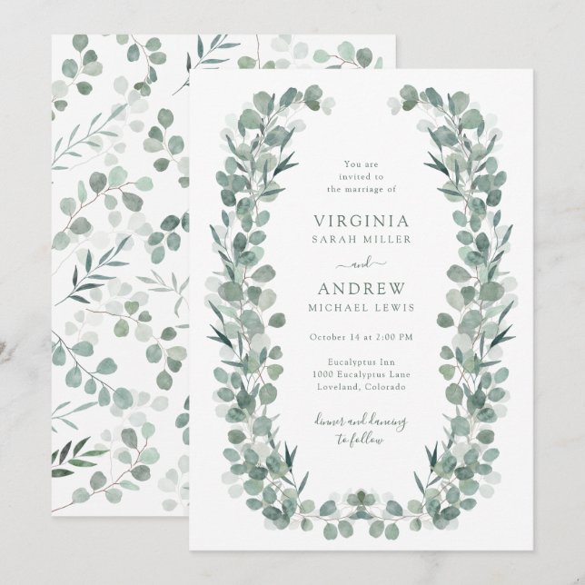 Invitation Mariage Élégant et Rustique sur le Thème Botanique (Devant / Derrière)