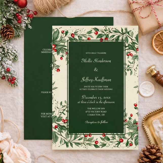 Invitation Mariage Élégant et Vintage avec du Houx (Créateur téléchargé)