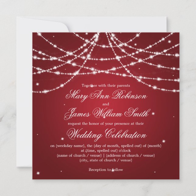 Invitation Mariage Élégant Étincelant Fils Rouge (Devant)