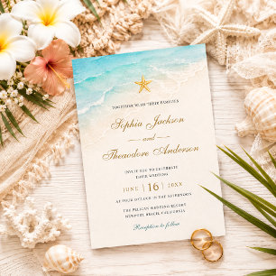 Invitation Mariage élégant étoile de mer océan bleu
