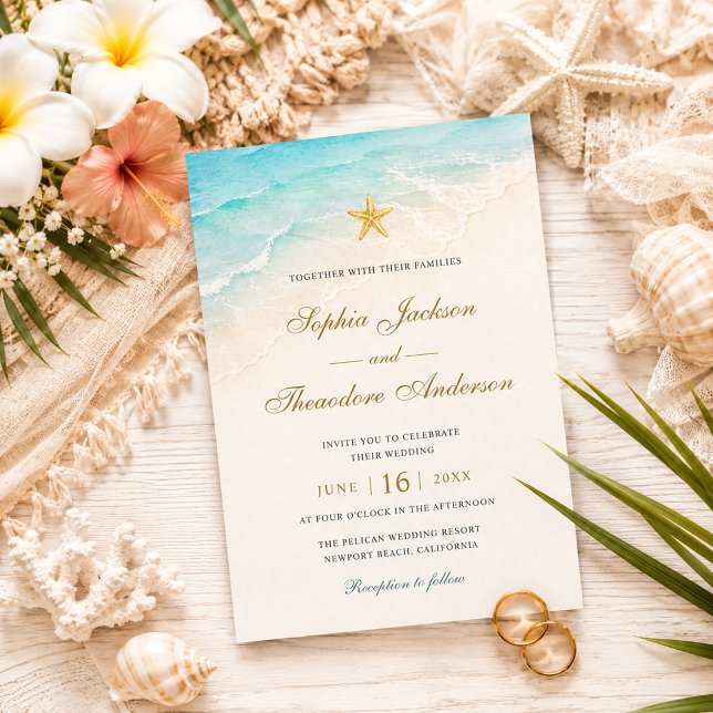 Invitation Mariage élégant étoile de mer océan bleu (Créateur téléchargé)