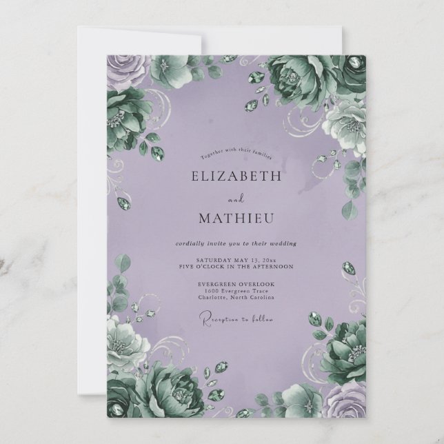 Invitation Mariage Élégant Eucalyptus au Feuillage d'Améthyst (Devant)