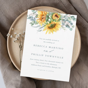 Invitation Mariage Élégant Eucalyptus Tournesol Rustique
