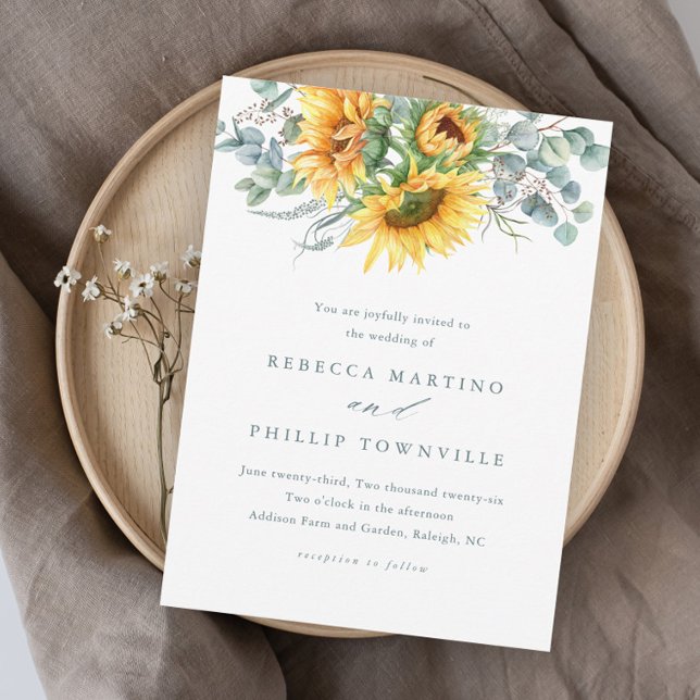 Invitation Mariage Élégant Eucalyptus Tournesol Rustique  (Créateur téléchargé)
