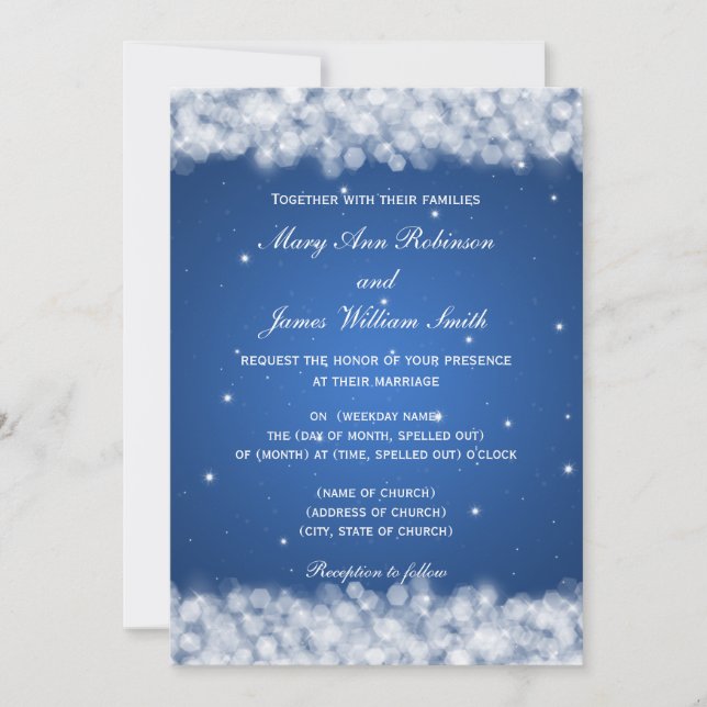 Invitation Mariage élégant Fête Étincelle Bleu (Devant)