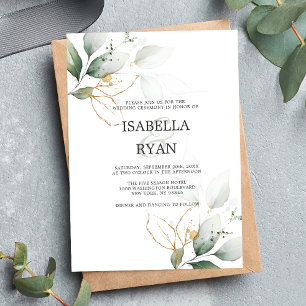 Invitation Mariage ELEGANT Feuille Foliing Gold Watercolor