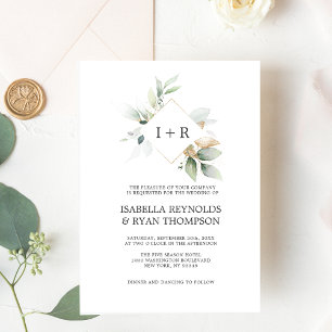 Invitation Mariage ELEGANT Feuille Foliing Gold Watercolor