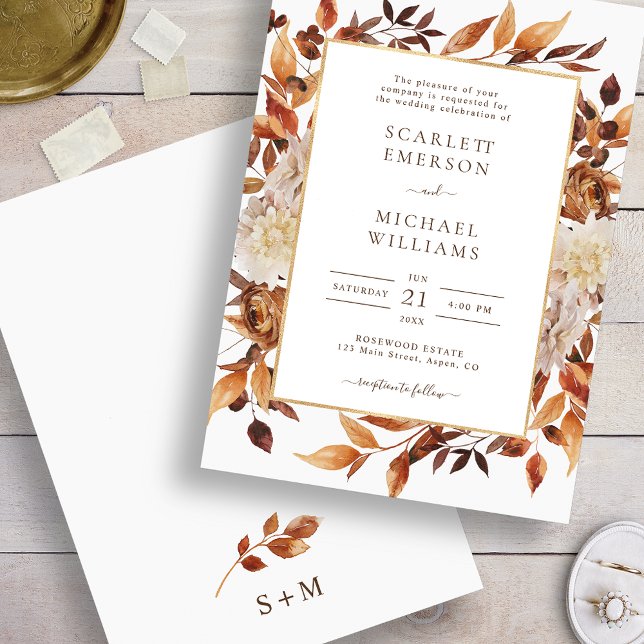Invitation Mariage Élégant Feuilles d'Automne (Fall Elegant Leaves Wedding Invitation
)