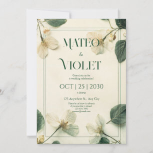 Invitation Mariage Élégant Fleur Blanche Botanique Vintage
