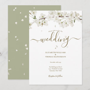 Invitation Mariage Élégant Fleur Blanche Floraison Script