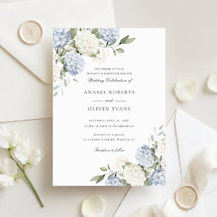Invitation Mariage Élégant Fleur Bleu Hortensia Verdure