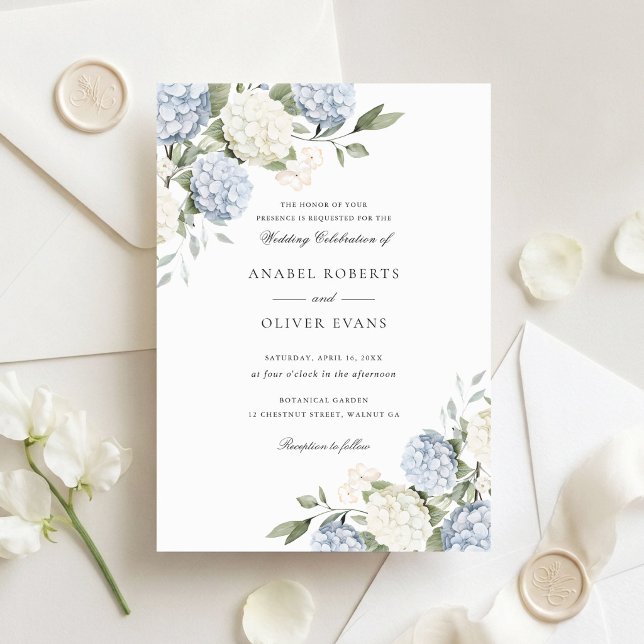 Invitation Mariage Élégant Fleur Bleu Hortensia Verdure (Créateur téléchargé)
