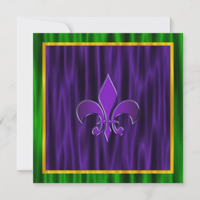 Invitation Mariage élégant Fleur de Lis Mardi Gras (Devant)