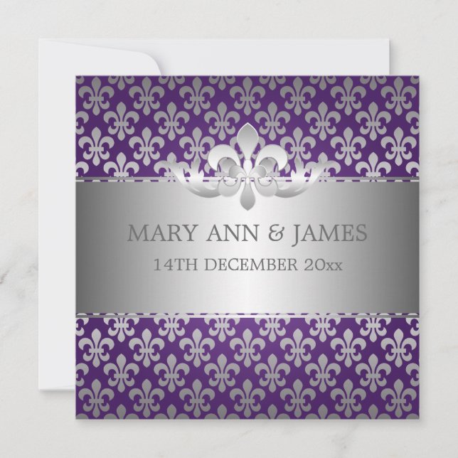 Invitation Mariage élégant Fleur De Lis Purple (Devant)