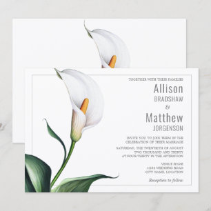 Invitation Mariage Élégant Fleur de Lys d'Ivoire Blanc