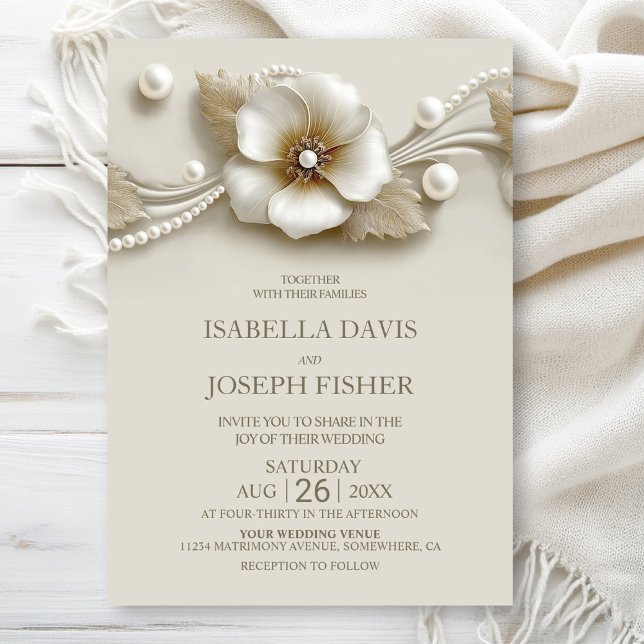Invitation Mariage Élégant Fleur et Perles (Créateur téléchargé)