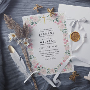 Invitation Mariage élégant Fleur gracieuse en relief Orné