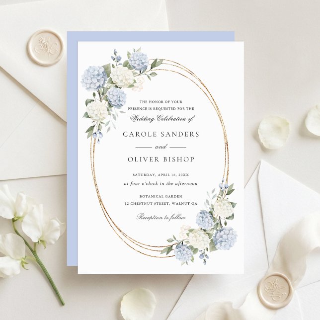 Invitation Mariage Élégant Fleur Hydrangea Bleu Verdure (Créateur téléchargé)