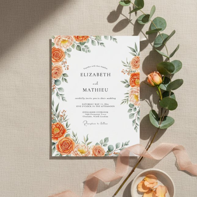 Invitation Mariage Élégant Fleur Orange (Créateur téléchargé)