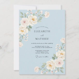 Invitation Mariage Élégant Fleur Poudre Bleue