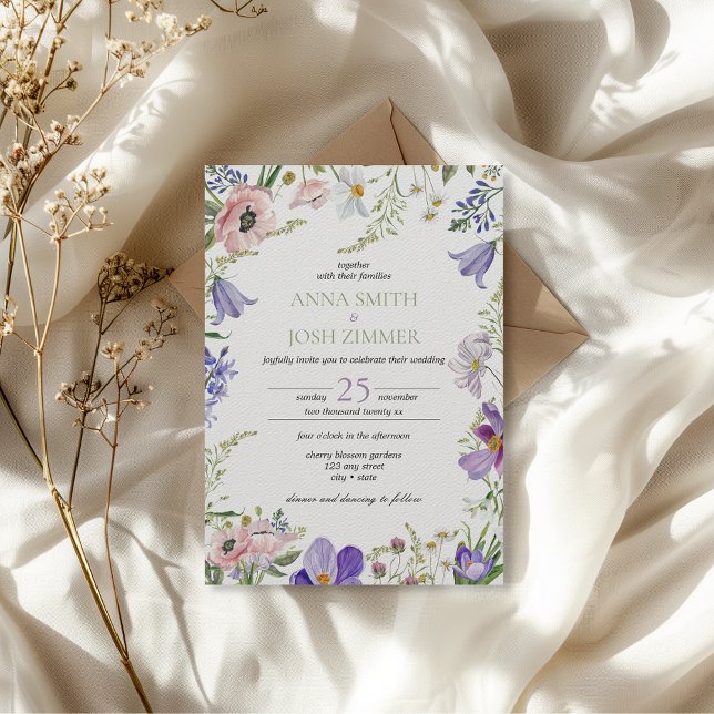 Invitation Mariage élégant Fleur sauvage Lavande Lilac Classy (classy wildflowers elegant chic rustic wedding invitation with floral details)