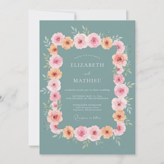 Invitation Mariage Élégant Fleurissement de Thévert (Devant)