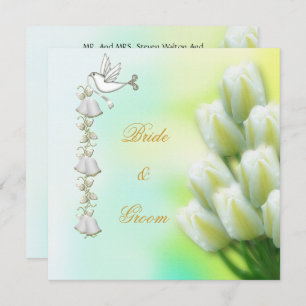 Invitation Mariage élégant Fleurs blanches de colombe cloches