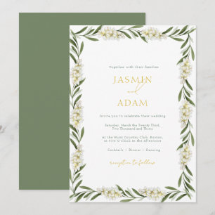Invitation Mariage Élégant Fleurs Blanches et Feuillage