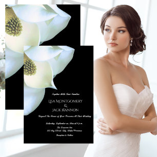 Invitation Mariage Élégant Fleurs de Magnolia Noir et Blanc